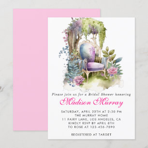 Invitación Silla de jardín floral rosa púrpura chic para desp