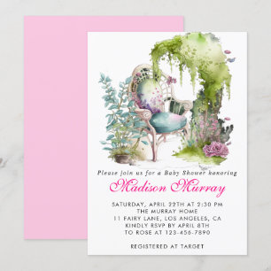 Invitación Silla de jardín floral verde chic Baby Shower