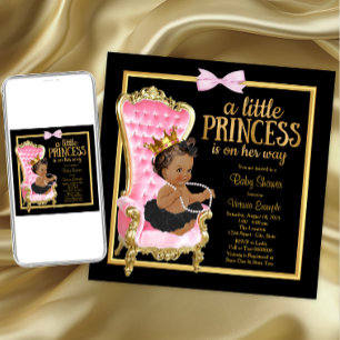 Invitación Silla de oro negro rosa Fiesta de bebé princesa ét