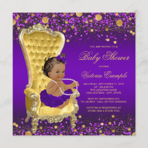 Invitación Silla de oro púrpura Fiesta de bebé bailarina étni