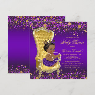 Invitación Silla de Oro Púrpura Fiesta de Bebé Princesa Étnic