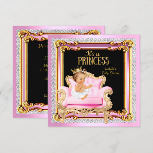 Invitación Silla de plata rosa dorado para baby shower de pri