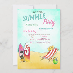 Invitación Silla de playa, fiesta de cumpleaños de surf 