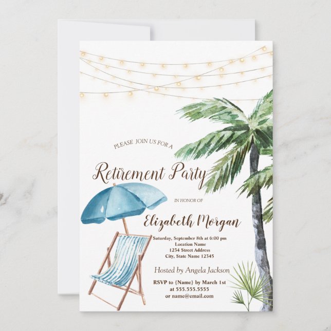Invitación Silla de playa, parasol de palma (Anverso)