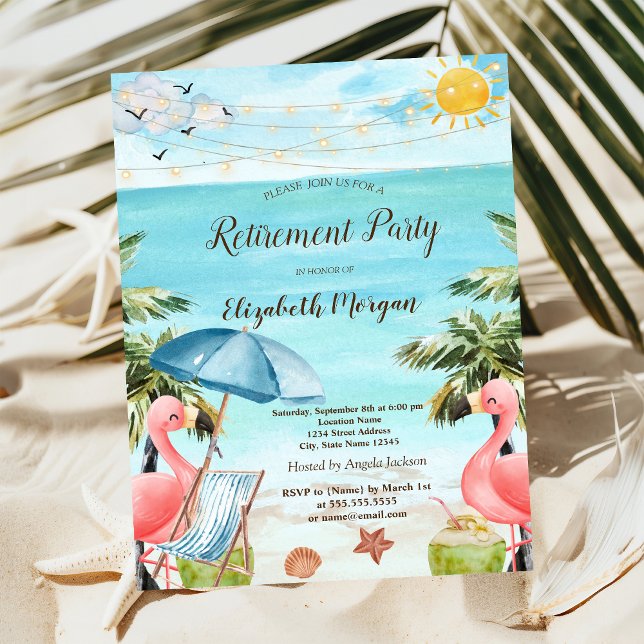Invitación Silla de playa, Parasol,Palma,Flamencos rosas (Subido por el creador)