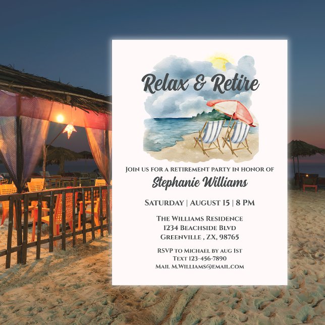 Invitación Silla de playa tropical Relajarse y Jubilarse Temá (Subido por el creador)