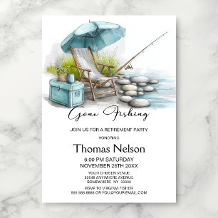 Invitación Silla de Playa Varilla de Pescar Jubilación 