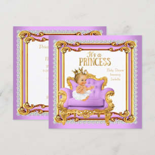 Invitación Silla de Princesa Baby Shower Lila Rosa Dorado Rub