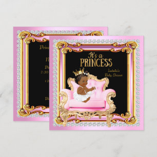 Invitación Silla de Princesa para Baby Shower Plateada Rosa D