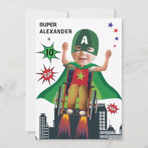 Invitación Silla de volante para el cumpleaños de superhéroe 