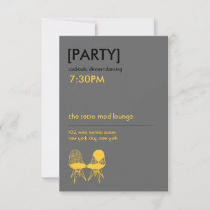 Invitación Silla Retro Mod Par Eames Recepción de Boda