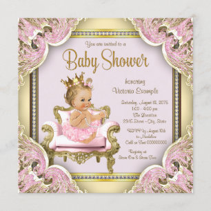 Invitación Silla Rosa Elegante Perlas Rosa Dorado Baby Shower