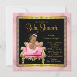 Invitación Silla Rosa Encaje Perlas Chica Étnica Baby Shower