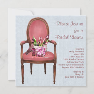 Invitación Silla Vintage Tulipanes Azules Baby Shower Nupcial