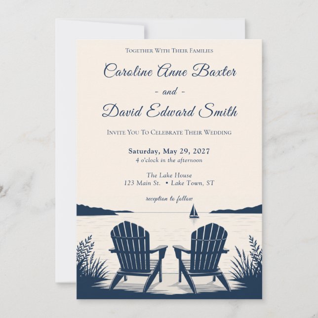 Invitación Sillas Adirondack Elegantes Rústicas junto al Lago (Anverso)