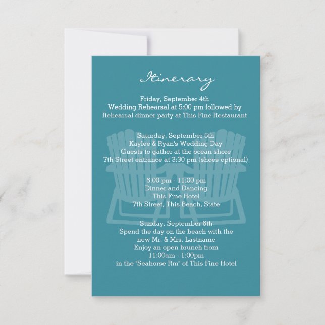 Invitación Sillas Adirondack Itinerario de Boda (Anverso)