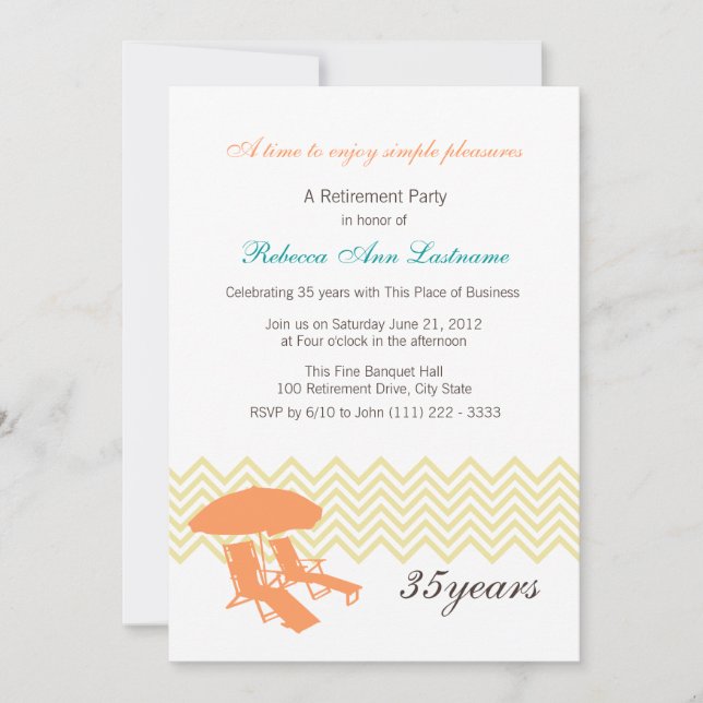 Invitación Sillas de playa de retiro y paraguas (Anverso)