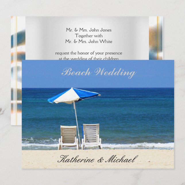Invitación Sillas Elegantes para Bodas en la Playa (Anverso / Reverso)