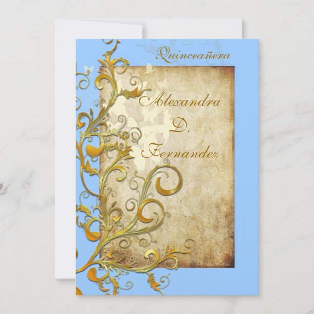 Invitación Sillas y mariposas florecientes de época (Anverso)