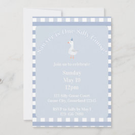 Invitación Silly Goose 1st Birthday Invitation (Dusty Blue)