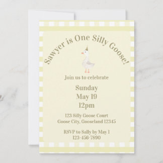 Invitación Silly Goose 1st Birthday Invitation (Pale Yellow)