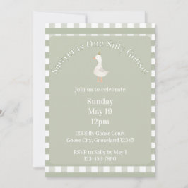 Invitación Silly Goose 1st Birthday Invitation (Sage Green)