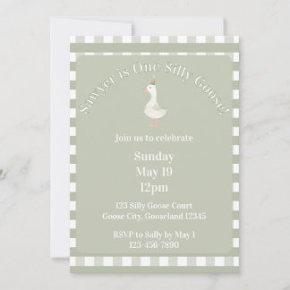 Invitación Silly Goose 1st Birthday Invitation (Sage Green)