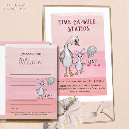 Invitación Silly Goose 1st Birthday Pink Time Capsule Card
