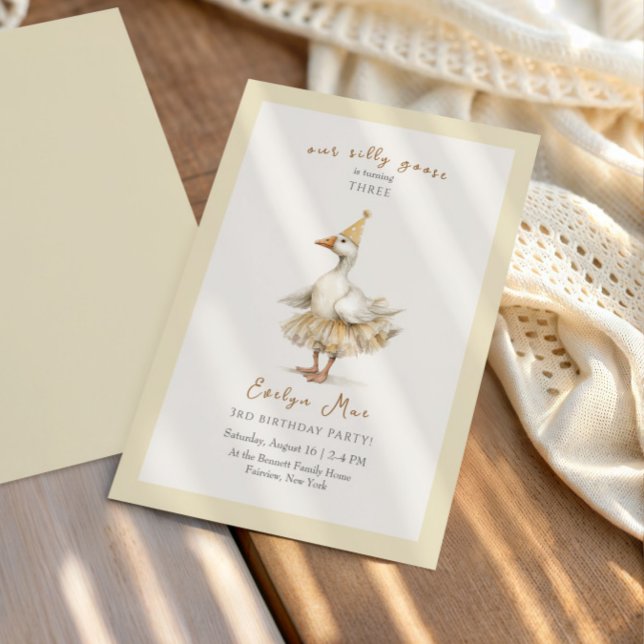 Invitación Silly Goose 3er Cumpleaños Acuarela Amarilla (Subido por el creador)