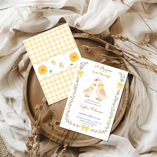 Invitación Silly Goose Baby Shower Invitation | Yellow Gingha (Subido por el creador)