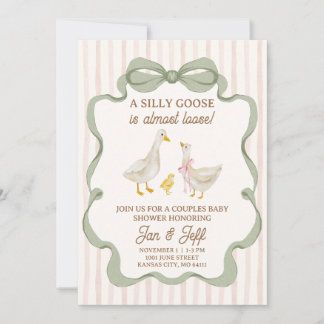Invitación Silly Goose Baby Shower Invite Pink Stripe
