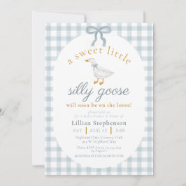 Invitación Silly Goose Blue Bow Duck Gingham Baby Shower