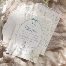 Invitación Silly Goose Blue Bow Floral Baby Shower