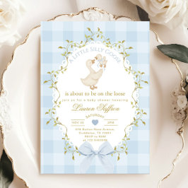 Invitación Silly Goose Blue Gingham Baby Boy Shower