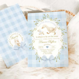 Invitación Silly Goose Blue Gingham Baby Boy Shower