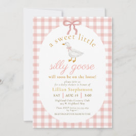 Invitación Silly Goose Blush Pink Bow Gingham Baby Shower 