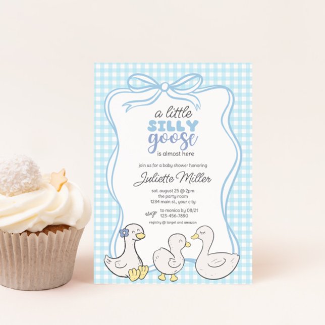 Invitación Silly Goose Boys Gingham Baby Shower (Silly Goose Gingham Boys Baby Shower Invite)
