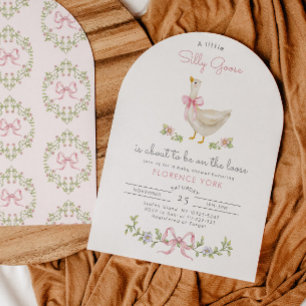 Invitación Silly Goose caprichoso Arco Rosa shower de niña