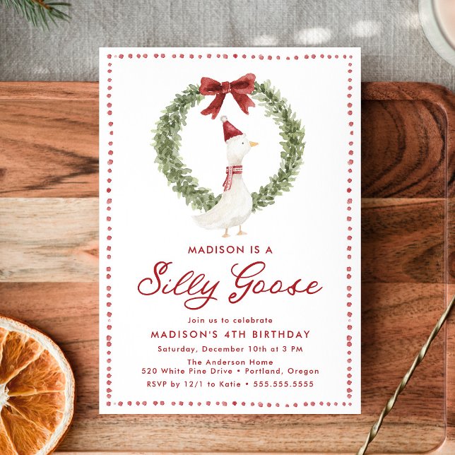 Invitación Silly Goose Christmas Red Bow Birthday (Subido por el creador)