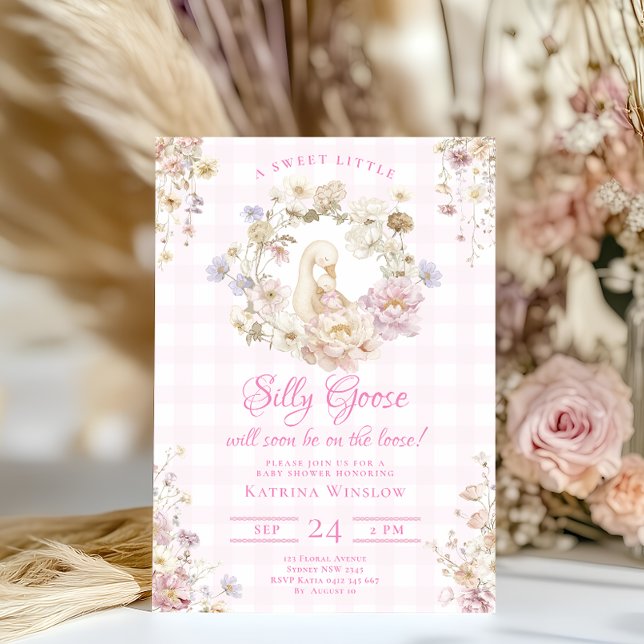 Invitación Silly Goose Coquette Pink Bow Girl Baby Shower (Subido por el creador)