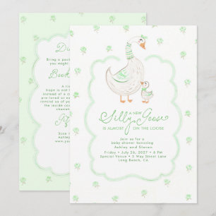 Invitación Silly Goose Elegante Verde Baby Shower Todo en Uno