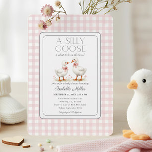 Invitación Silly Goose en el impreciso Baby Shower Pink Gingh
