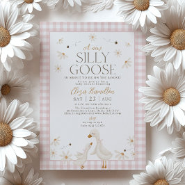Invitación Silly Goose en el impreciso Baby Shower Pink Gingh