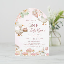 Invitación Silly Goose Flower Garden champiñón Primer cumplea