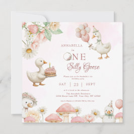 Invitación Silly Goose Flower Garden champiñón Primer cumplea
