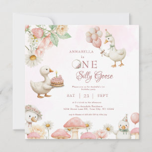 Invitación Silly Goose Flower Garden champiñón Primer cumplea