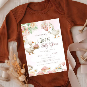 Invitación Silly Goose Flower Garden champiñón Primer cumplea