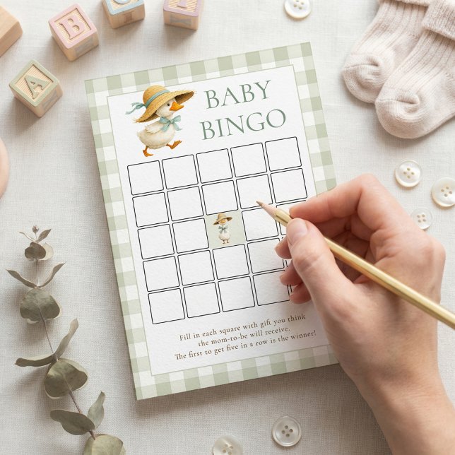 Invitación Silly Goose Gingham Bingo Baby Shower Game Card (Subido por el creador)