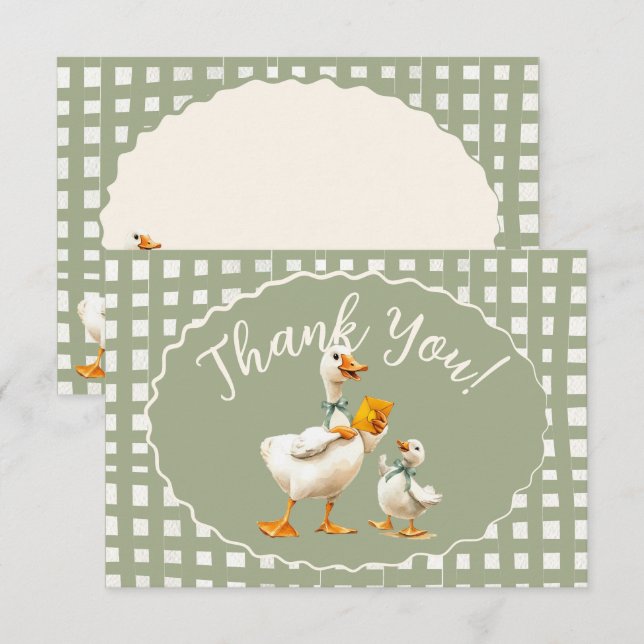 Invitación Silly Goose Gingham Nota de agradecimiento (Anverso / Reverso)