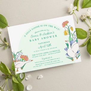 Invitación Silly Goose Green Floral Baby Shower